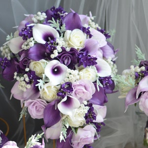 Purple Bridal Bouquet Plum Lilac Lavender Real Touch Roses - Etsy