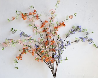 39" Artificial Blossom Branch With Buds in Orange/Blue/Pink, Faux Spring Plant Stem,| Centerpiece | Floral | Wedding/Home Decoration | Gifts