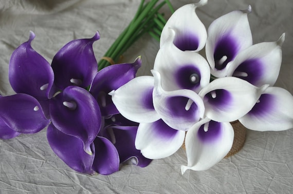 Wedding Natural Touch Royal Purple Picasso Calla Lily Silk Boutonniere