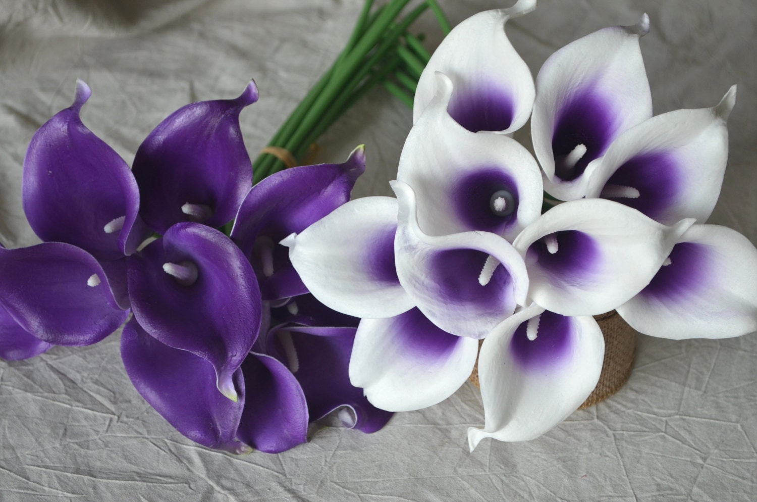 10 stems Royal Purple Picasso Calla Lilies Real Touch Flowers DIY Silk Wedding Bouquets, Centerpieces, Wedding Decorations