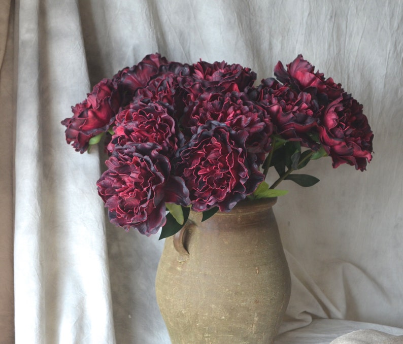 Dark Burgundy Peonies, Real Touch PU Flowers, DIY Silk Wedding, Bridal Bouquets, Wedding Table Centerpieces image 3