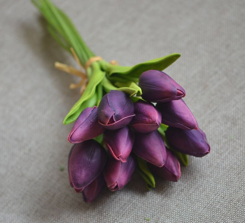 Real Touch Tulips For DIY Wedding Bouquets Centerpieces Tulips Buds Ivory Purple Tulips image 8