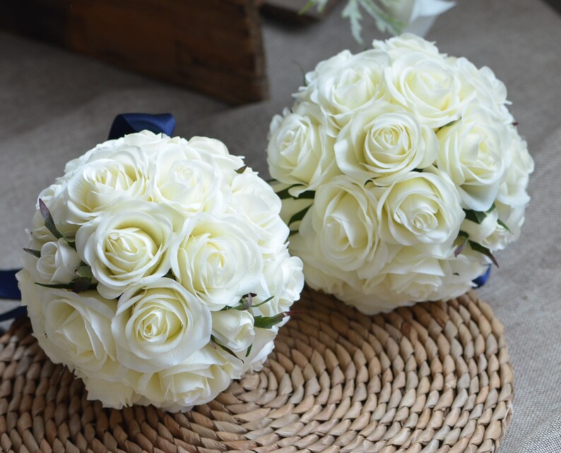 Flower Girl Flower Ball Real Touch Ivory Roses Wedding Balls Etsy