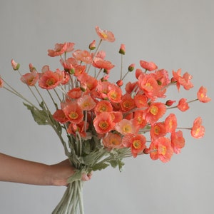 Corallo rosa-4 teste fiori di papavero finti, papavero fiore di seta da 23,5", fiori/centrotavola fai da te, decorazioni per matrimonio/casa/cucina/regali