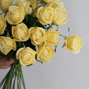 25.5&quot; Real Touch Artificial Half-Open Roses in Soft Yellow, DIY Florals | Wedding/Home/Kitchen Decoration, Holiday Gifts