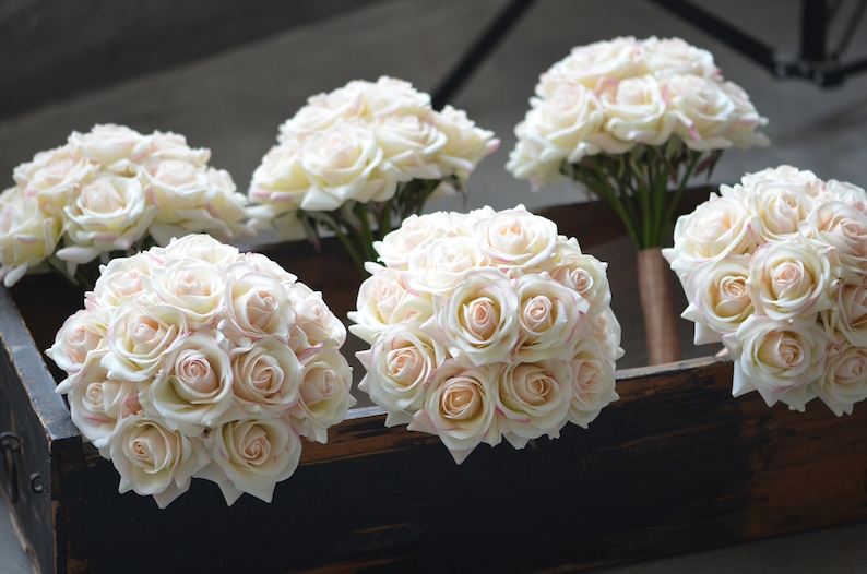 Blush Ivory Bridesmaids Bouquets Real Touch Roses Wedding Bouquets Real Touch Flowers Bouquets