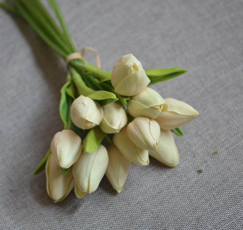 Real Touch Tulips For DIY Wedding Bouquets Centerpieces Tulips Buds Ivory Purple Tulips image 4