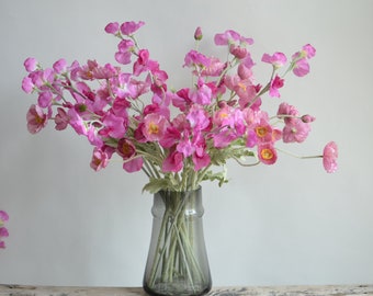 20" Pink Faux Poppy Flowers Branch, 4 Blooms Each Spray, Realistic Faux Sweet Pea Flowers, DIY Floral, Wedding/Home/Kitchen Decorations