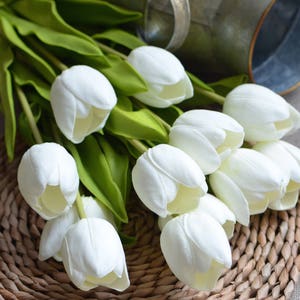 20&quot; Ivory Cream Tulips Real Touch Flowers DIY Silk Bridal Bouquets Wedding Centerpieces Flowers Wedding Bouquets