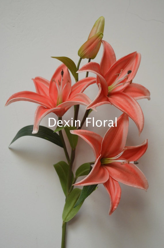 Coral Tiger Lilies Centerpieces Diy Silk Bridal Bouquets Etsy