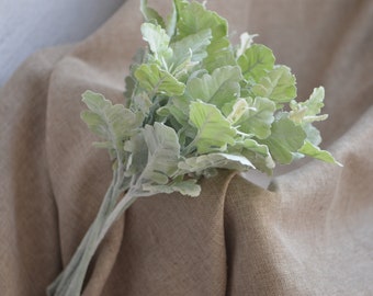 Flocked Leaves, Silver Oak Leaves, Artificial Greenery, Dusty Miller Leaves, Rustic Filler Greenery