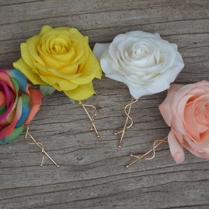 Rainbow Wedding Flower Hair Clip- Colorful Real Touch Red Roses Hair Clip, Rose Hair Clips, Bridal Hair Flower, Flower Girls Hair Pin