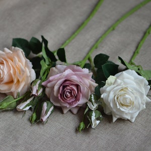 Dusty Mauve Roses, Off White Real Touch Roses, Peach DIY Silk Bridal Bouquets, Wedding Centerpieces, Table Flowers