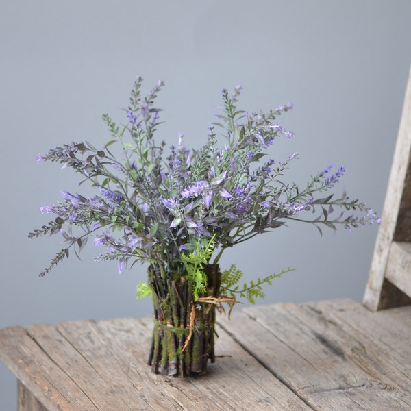 Faux wild lavender bundle with dried Wood, Rustic country style, Lavender arrangement