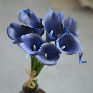 Navy Blue Picasso Calla Lilies Real Touch Flowers DIY Wedding Bouquets ...