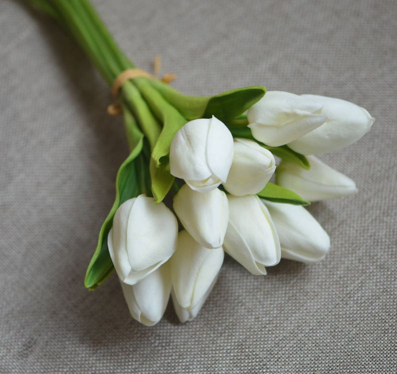 Real Touch Tulips For DIY Wedding Bouquets Centerpieces Tulips Buds Ivory Purple Tulips image 9