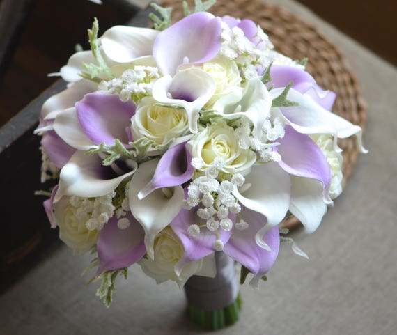 Lilac Bridal Bouquet Real Touch Lilac Calla Lilies Real