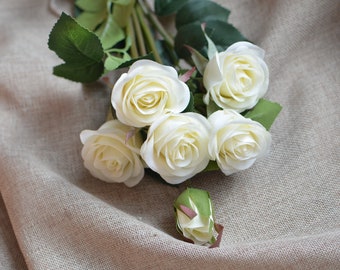 6 Heads Small Roses, Real Touch Roses, Ivory Roses Spray Stems, DIY Florals | Wedding/Home Decoration | Gifts, DIY Bouquets/Centerpieces