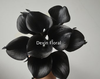 Schwarze Calla Lilien Centerpieces Black Real Touch Blumen DIY Seide Hochzeit Sträuße, Centerpieces, Hochzeitsdekoration, 9Stk/Set