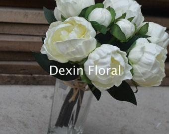 2 Bundles! Real Touch White Peonies DIY Bridal Bouquets, Bridesmaids bouquets, Peonies Wedding Flowers Centerpieces