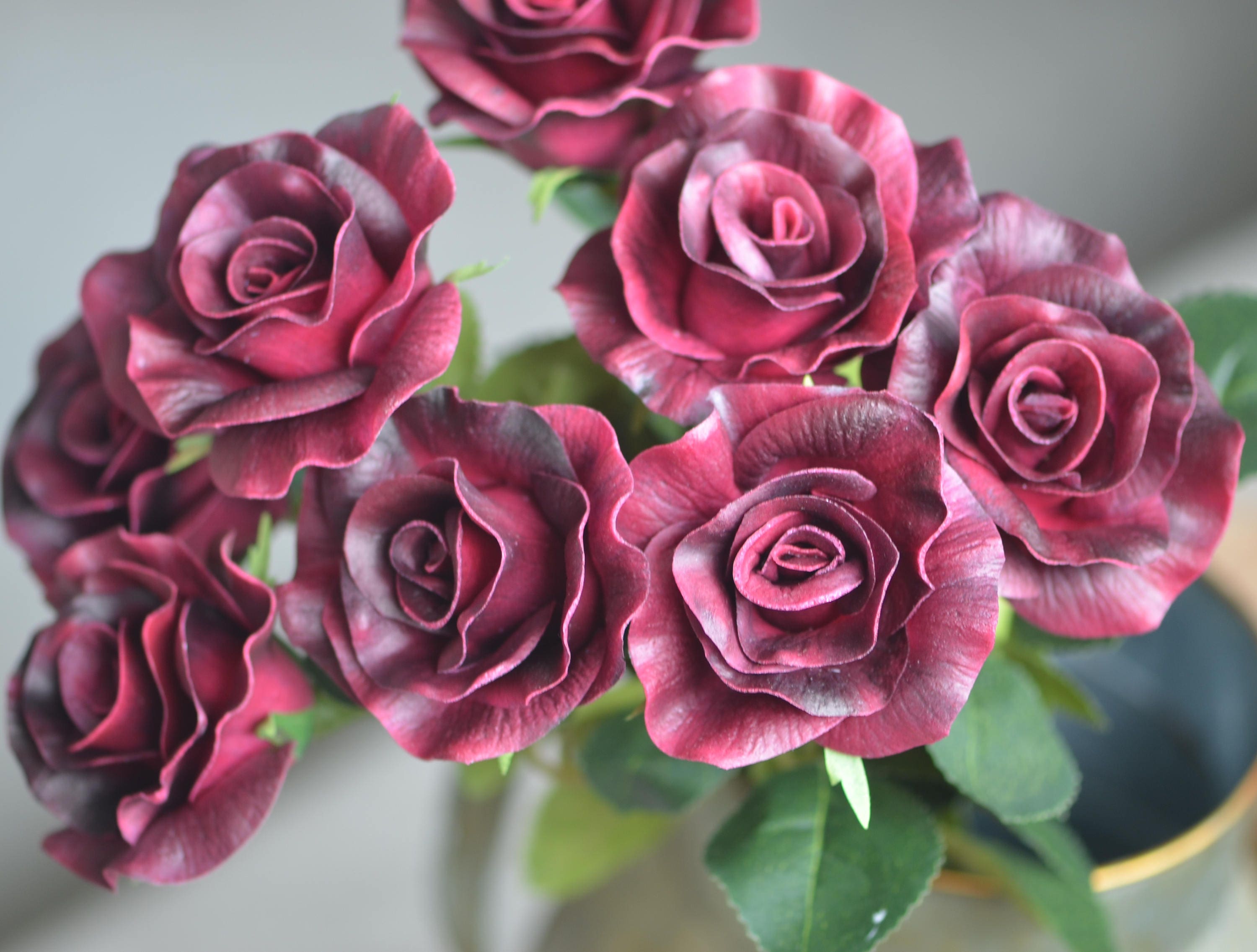 Light Burgundy Roses PU Real Touch Roses Single Stems DIY Silk Etsy