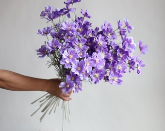 Rama de flores de cosmos artificiales púrpura de 23,5 ", flor silvestre de verano falsa, decoración floral / boda / hogar / cocina de bricolaje, centros de mesa, regalos