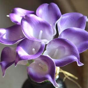 Purple White Calla Lilies Real Touch Flowers DIY Silk Wedding Bouquets, Centerpieces, Wedding Decorations