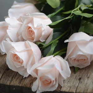 Blush/Pale Pink Real Touch Artificial Half-Open Roses, DIY Florals Wedding/Home/Kitchen Decoration Gifts, DIY Bouquets/Centerpiece image 1