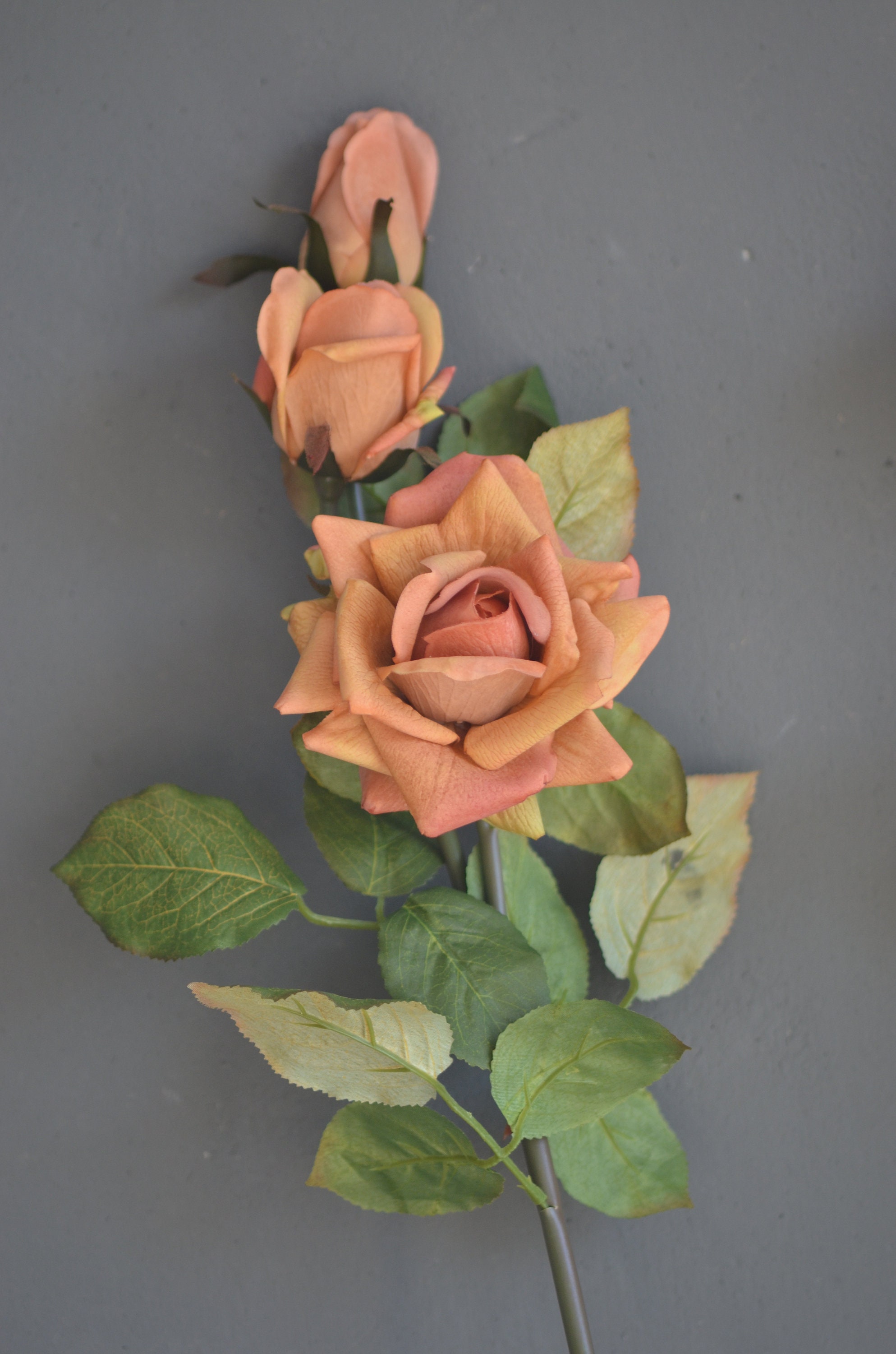 3 Heads, Orange Real Touch Fake Roses, Fall Orange Artificial Roses ...