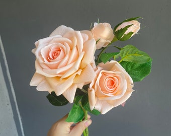 Champagne Real Touch Roses, Peach Artificial Garden Roses, DIY Florals | Wedding/Home Decoration | Gifts, DIY Bouquets Supply/Centerpieces