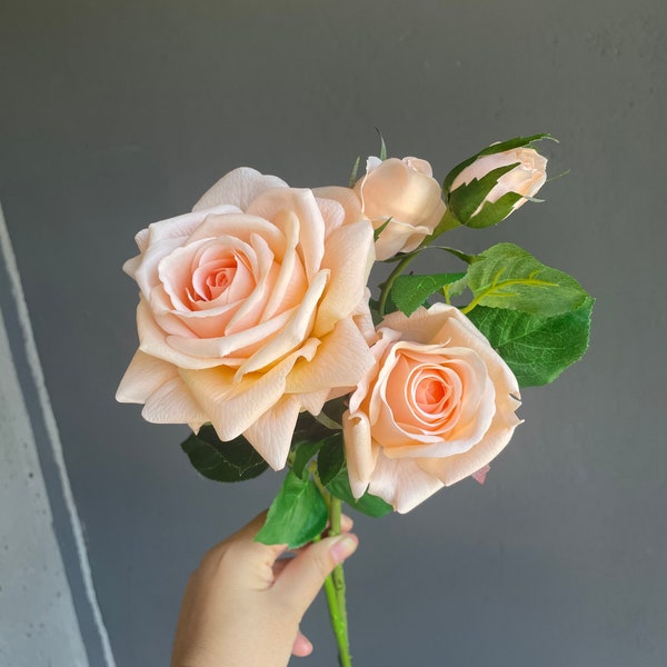 Champagne Real Touch Roses, Peach Artificial Garden Roses, DIY Florals | Wedding/Home Decoration | Gifts, DIY Bouquets Supply/Centerpieces