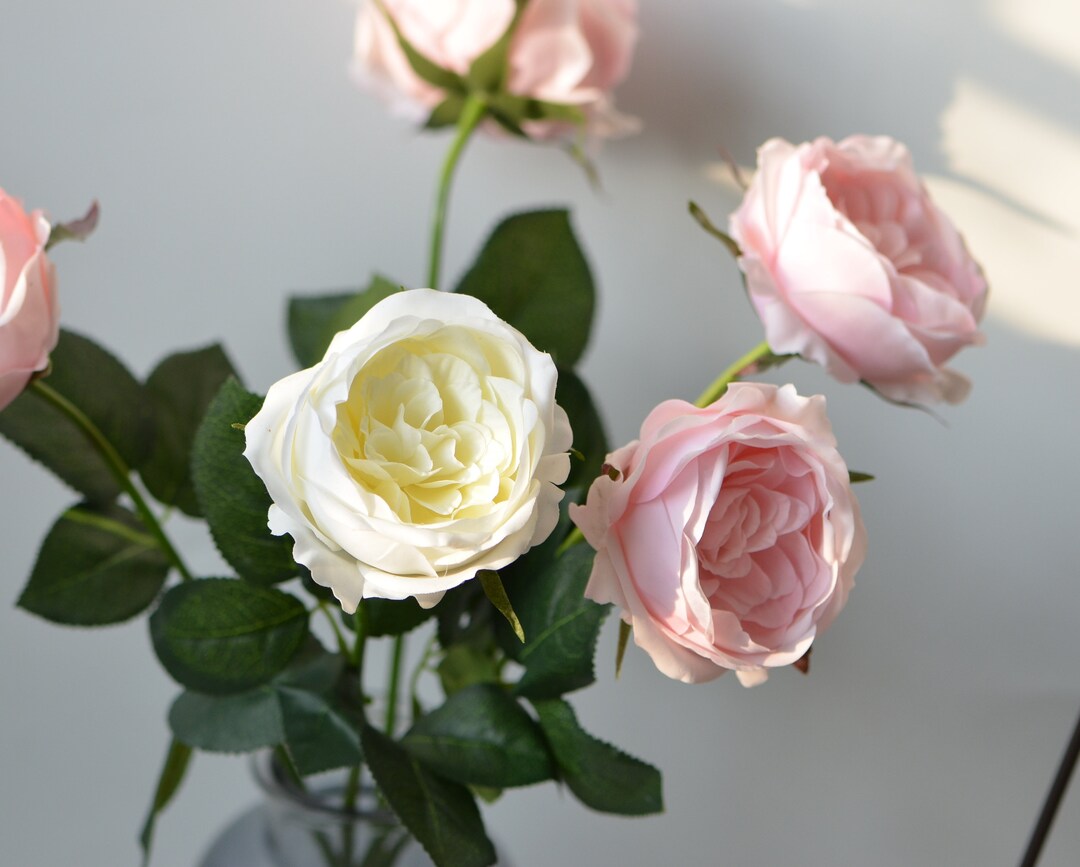 Ivory Pink Cabbage Roses, Real Touch Roses, DIY Silk Bridal Bouquets ...