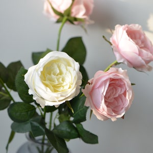 Ivory Pink Cabbage Roses, Real Touch Roses, DIY Silk Bridal Bouquets, Wedding Centerpieces, Table Flowers