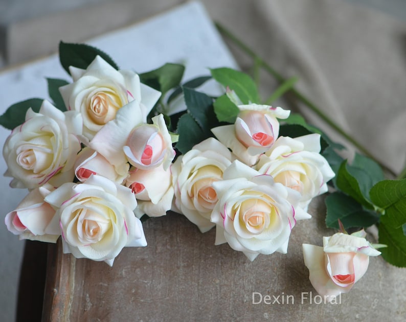 Real Touch Light Blush Roses Buds Silk Roses DIY Wedding Flowers Silk Bridal Bouquets Wedding Centerpieces