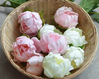 5+ Heads, Pink Ivory Peony Blooms, Real Touch Flowers Peonies, DIY Cake Toppers, Peonies Heads, Wedding Decorations