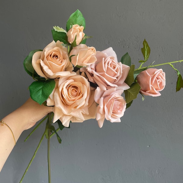 Tan Beige Real Touch Roses, Artificial Vintage Special Roses in Dusty Rose Quartz, Wedding Flowers Make, Make Centerpieces