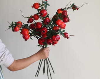 29"Faux Pomegranate Branch in Dark Red/Orange, Artificial Fruits, Fake Fall Winter Office/Wedding/Home Decorations/Holiday Gifts for Her