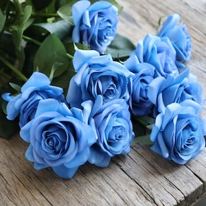 17" Dusty Blue Real Touch Faux Roses, DIY Florals Supply | Wedding/Home/Kitchen Decoration | Gifts, DIY Bouquets/Centerpiece