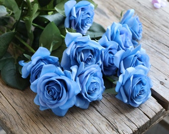 17" Dusty Blue Real Touch Faux Roses, DIY Florals Supply | Wedding/Home/Kitchen Decoration | Gifts, DIY Bouquets/Centerpiece