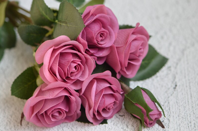 Dusty Purple Roses Real Touch Silk Roses Spray DIY Wedding Etsy