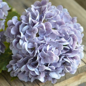 Tallo de hortensia artificial de tacto real de color morado polvoriento de 20&quot;, flor artificial realista de lujo, flores para hacer tú mismo, decoraciones para bodas, hogares y cocinas, regalos