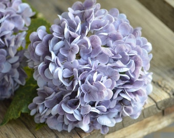 20“ Dusty Purple Real Touch Fake Hydrangea Stem, Luxry Realistic Artificial Flower, DIY Floral, Wedding/Home/Kitchen Decorations | Gifts