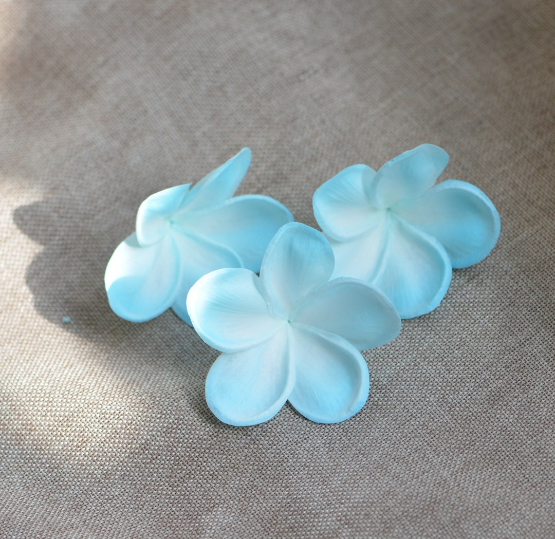 Egg Blue Plumerias Natural Real Touch Flowers Frangipani Heads DIY Cake