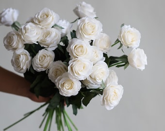 17" Morandi White Real Touch Roses, Aritificial Flowers, DIY Florals | Wedding/Home Decoration | Gifts For Her, DIY Bouquets/Centerpieces