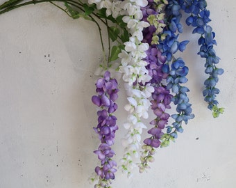 Flores colgantes de glicina artificial de 39", tallo de glicina sintética en púrpura/azul/blanco, centros de mesa de boda/hogar, arreglos florales de bricolaje, regalos