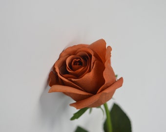 Roses Terracott Real Touch, fausses roses artificielles orange brûlées, fleurs DIY| Décorations de mariage/maison | Cadeaux, bouquet de bricolage / fourniture de centre de table
