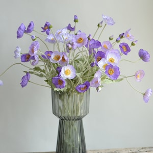 20" Purple/Lilac/Lavender Faux Poppy Flowers Branch, 4 Blooms Each Spray, Realistic Faux Poppy, DIY Floral, Wedding/Home/Kitchen Decorations