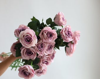 25" Faux Real Touch Roses-Smoky Mauve, Artificial Rose Stem DIY Florals | Wedding/Home Decoration | Gifts, DIY Bouquets/Centerpieces