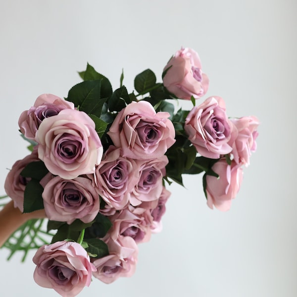 25" Faux Real Touch Roses-Smoky Mauve, Artificial Rose Stem DIY Florals | Wedding/Home Decoration | Gifts, DIY Bouquets/Centerpieces