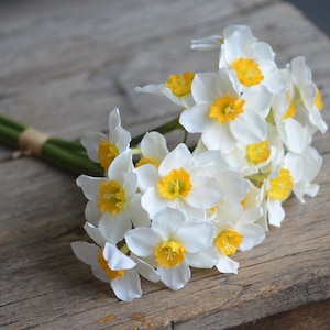 6 Steli Fascio di narcisi, Mazzo di narcisi artificiali giallo bianco, Centrotavola fai-da-te, Bouquet da sposa fai-da-te